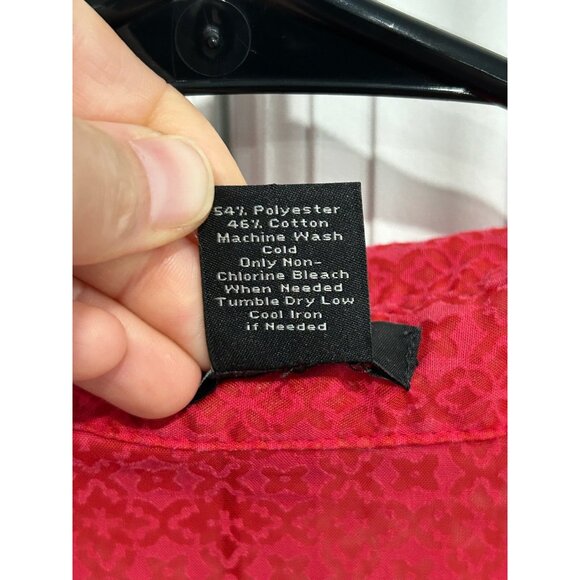 Ann Taylor Red Patterned Sz 12 Sheer Button-Down Blouse 3/4 Sleeve Lightweight - Picture 7 of 9